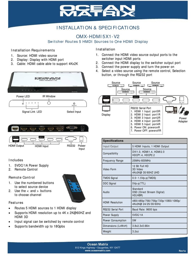 Ocean Matrix OMX-HDMI5X1-V2 INSTALLATION & SPECIFICATIONS