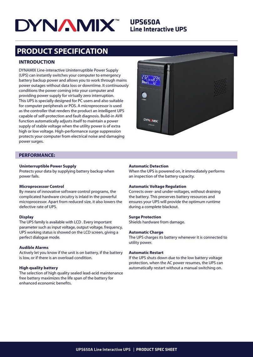 Dynamix UPS650A Product spec sheet