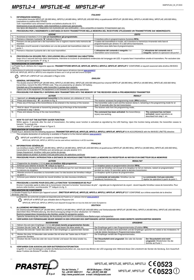 PRASTEL MPSTL2 User manual
