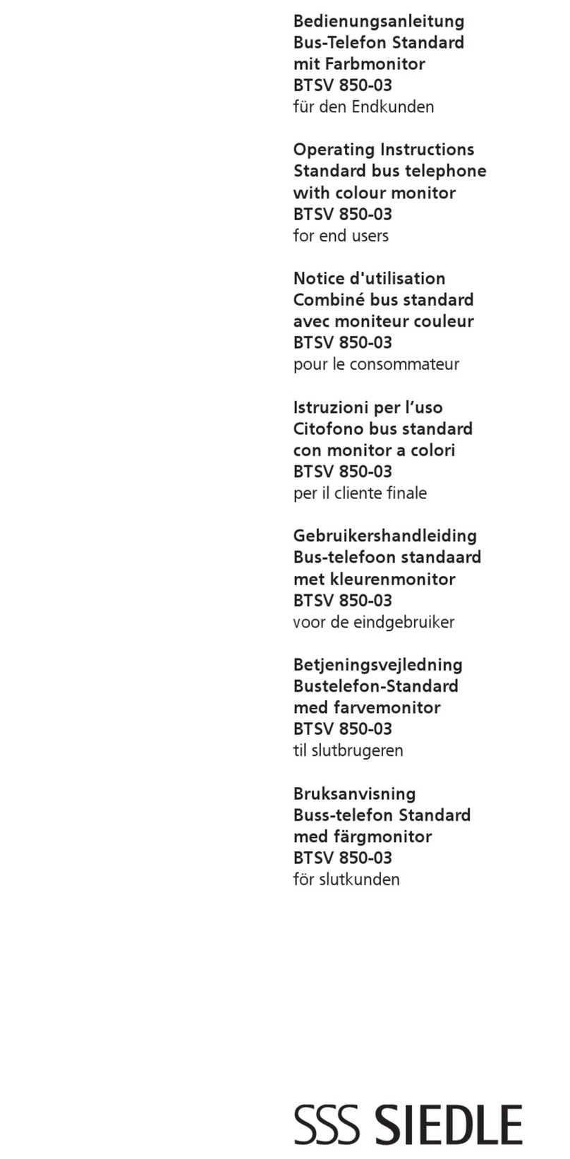 SSS Siedle BTSV 850-03 operating instructions