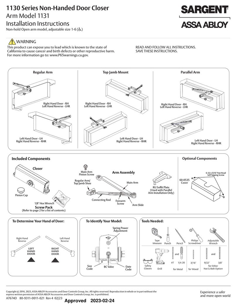 Assa Abloy SARGENT 1130 Series installation instructions