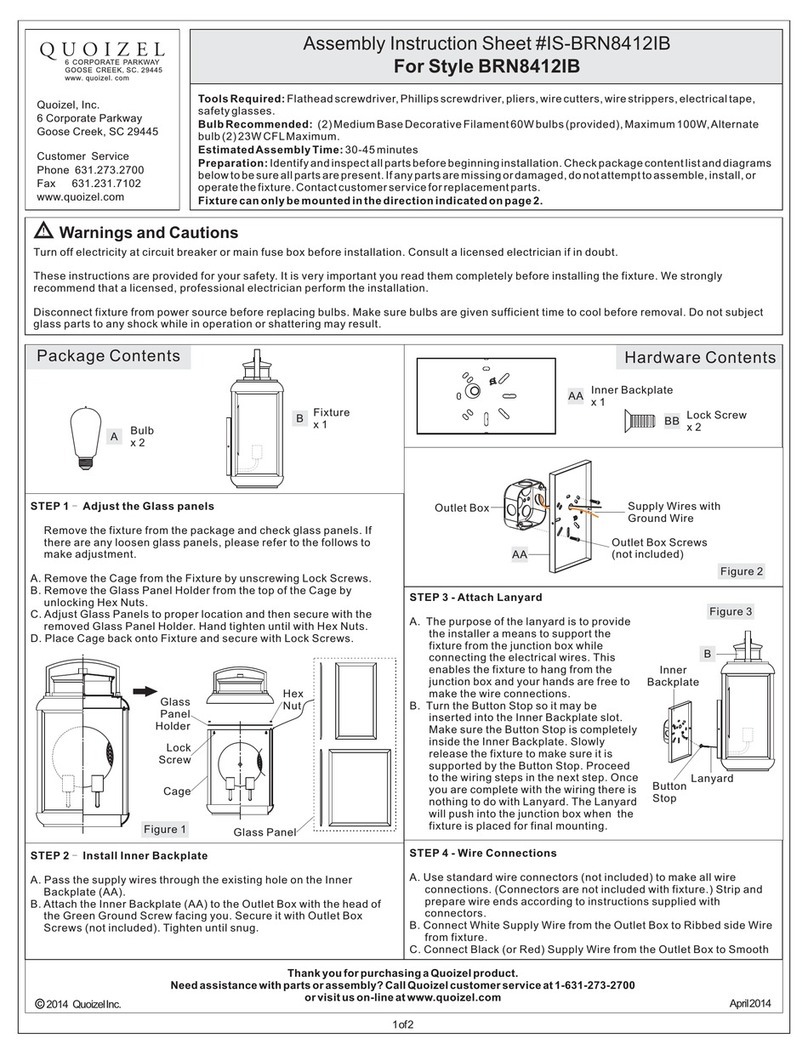 Quoizel BRN8412IB Assembly instruction sheet Quoizel BRN8412IB Assembly instruction sheet