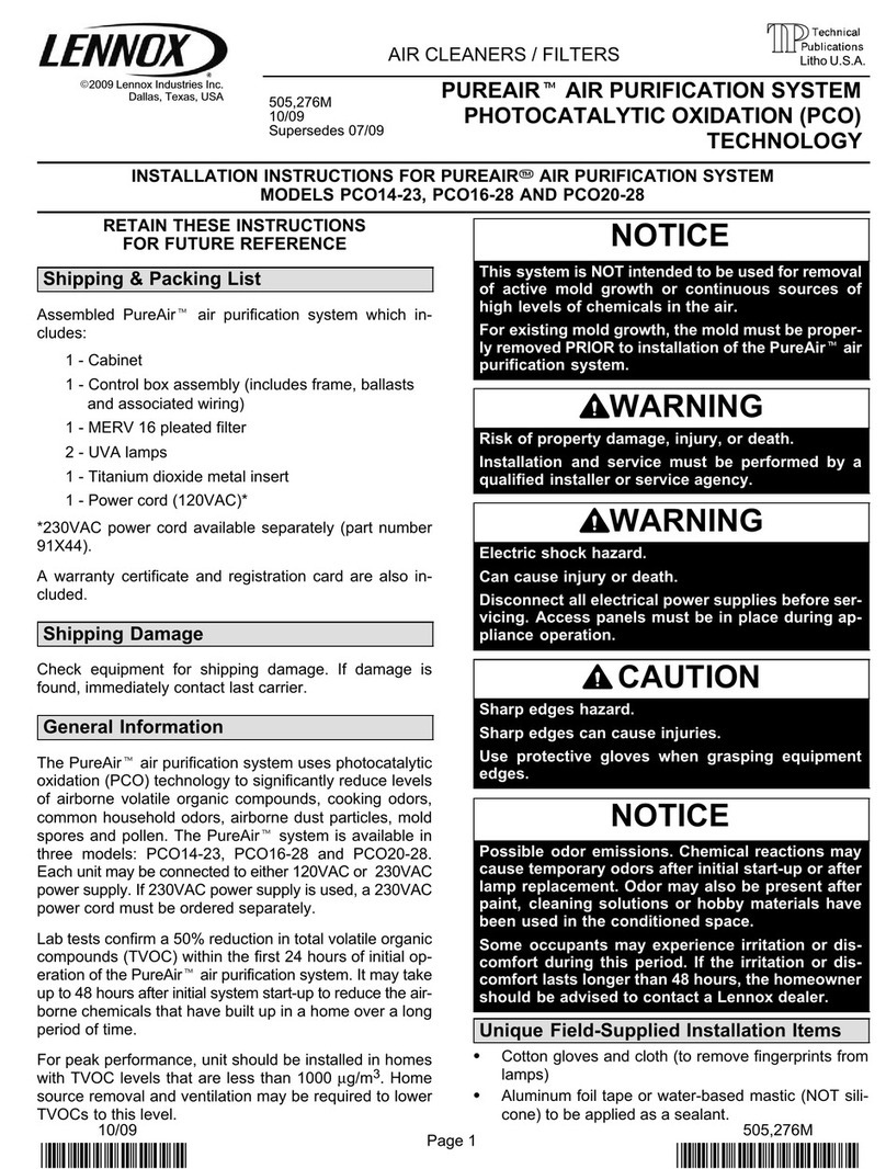 Lennox PUREAIR PCO14-23 User manual