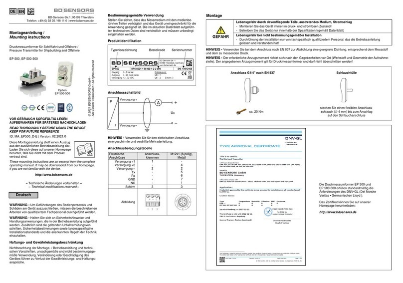 BD Sensors EP 500 User manual