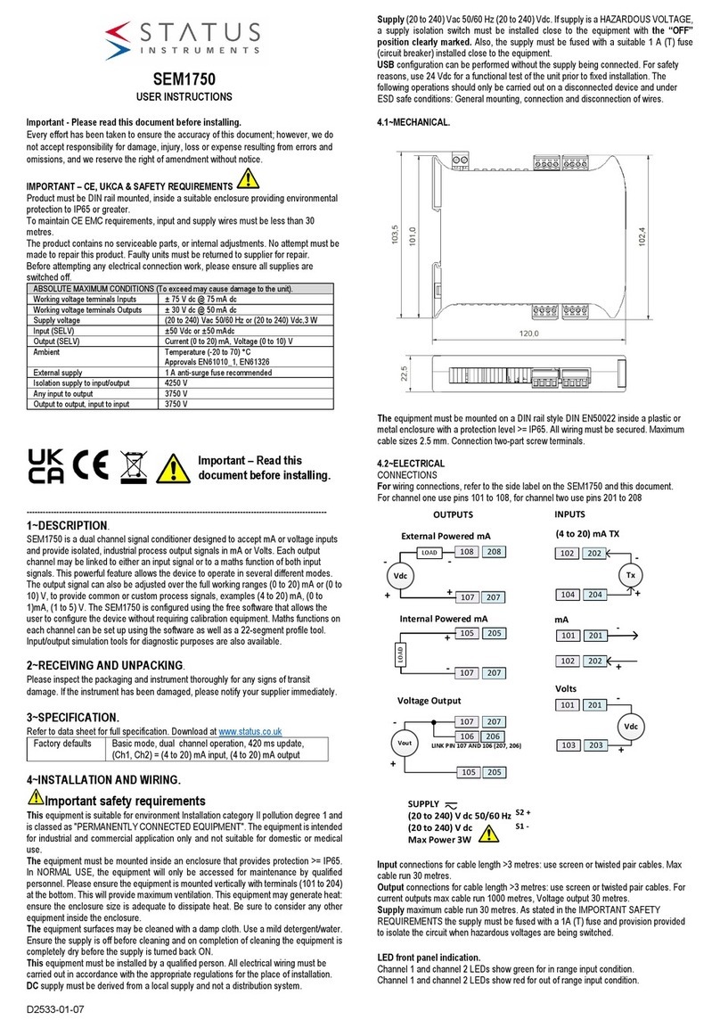 Status Instruments SEM1750 User instructions