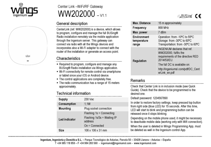 Ingenium wings Center Link WW202000 User manual