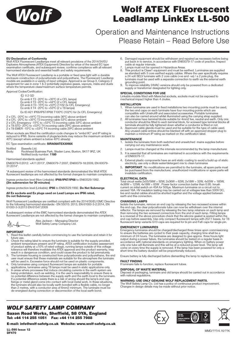 Wolf ATEX Fluorescent Leadlamp LinkEx LL-500 Operation & maintenance instructions
