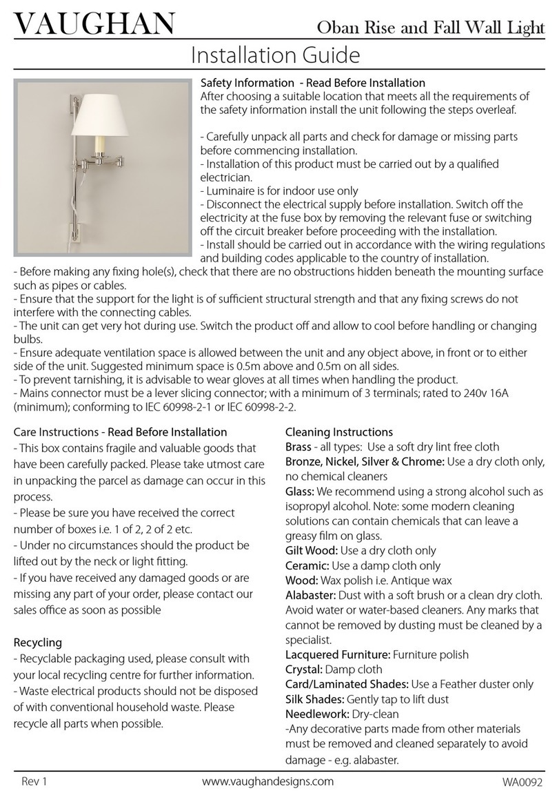 Vaughan Oban Rise and Fall Wall Light installation guide