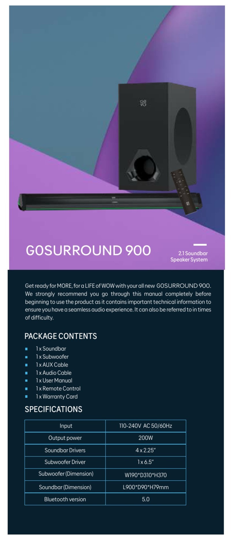 GOVO GOSURROUND 900 manual
