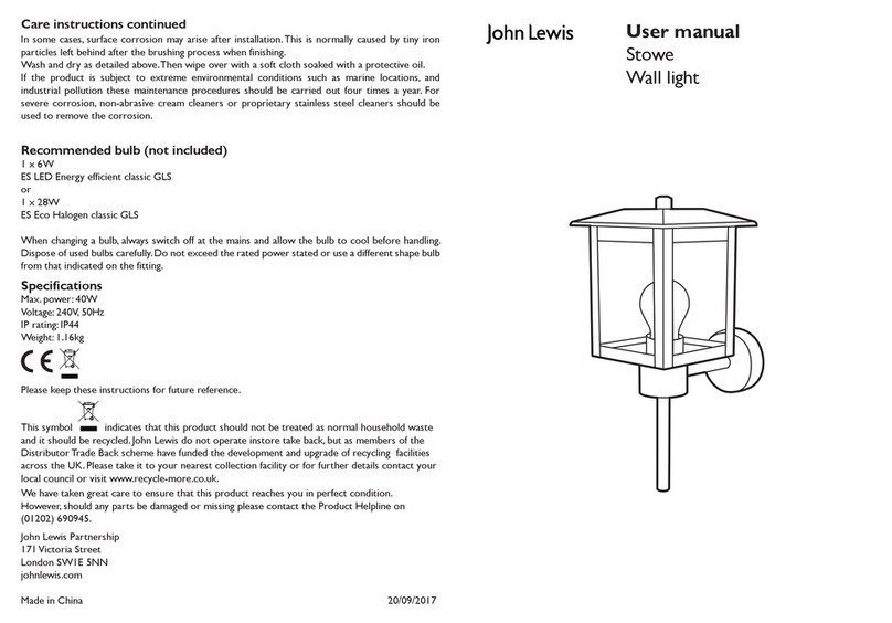 John Lewis Stowe Wall light user manual
