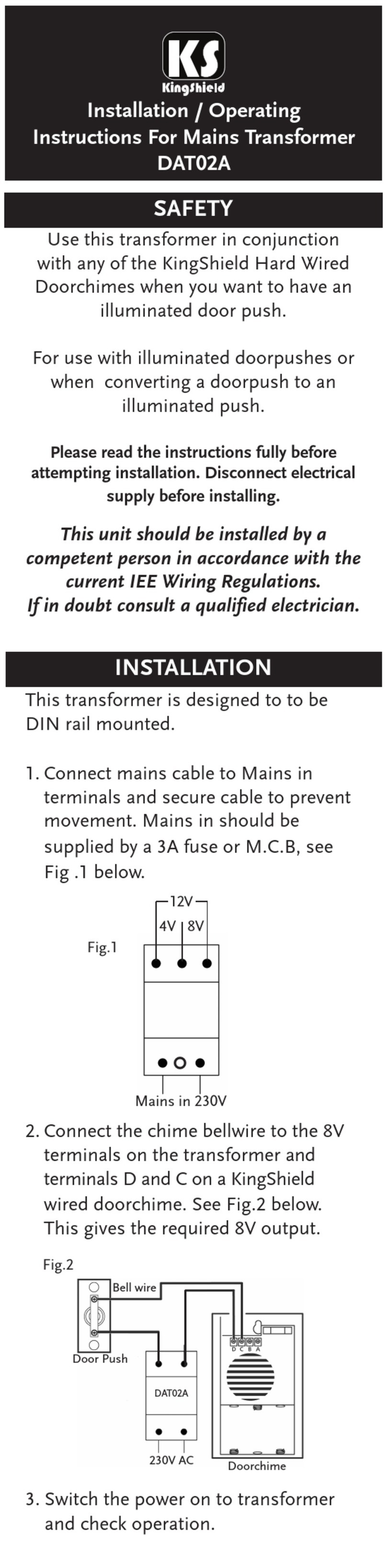 KingShield DAT02A instructions