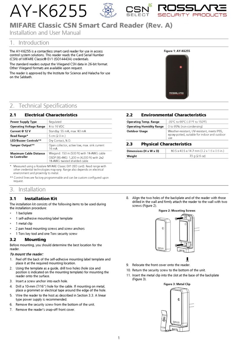 Rosslare MIFARE Classic AY-K6255 User manual Rosslare MIFARE Classic AY-K6255 User manual