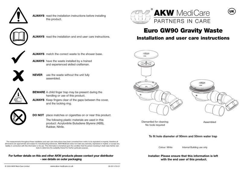 AKW MediCare Euro GW90 Gravity Waste Installation and user care instructions