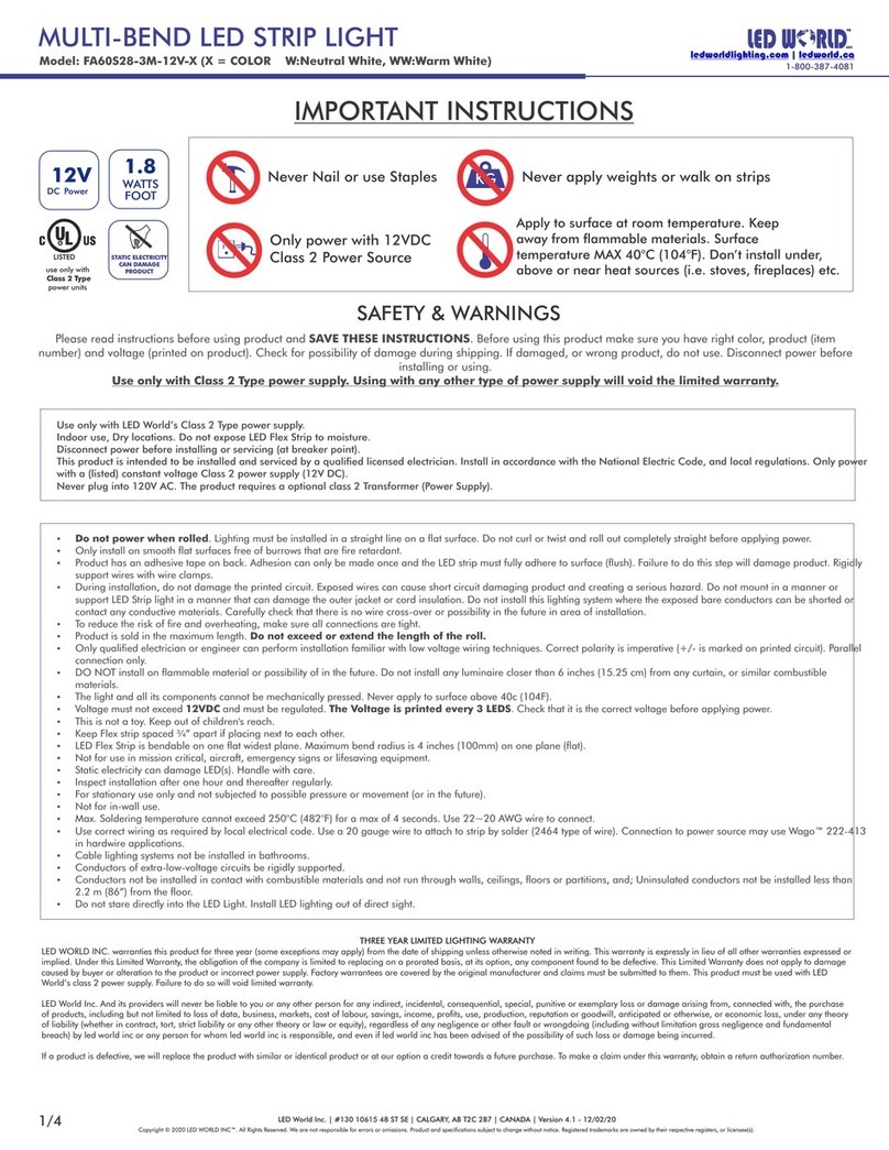 LED World FA60S28-3M-12V Series Important instructions LED World FA60S28-3M-12V Series Important instructions