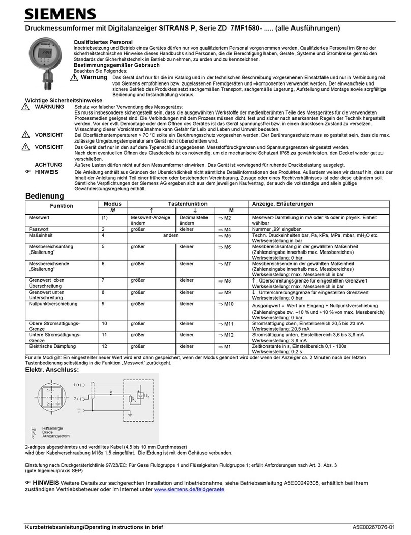 Siemens SITRANS P 7MF1580 Series quick start guide