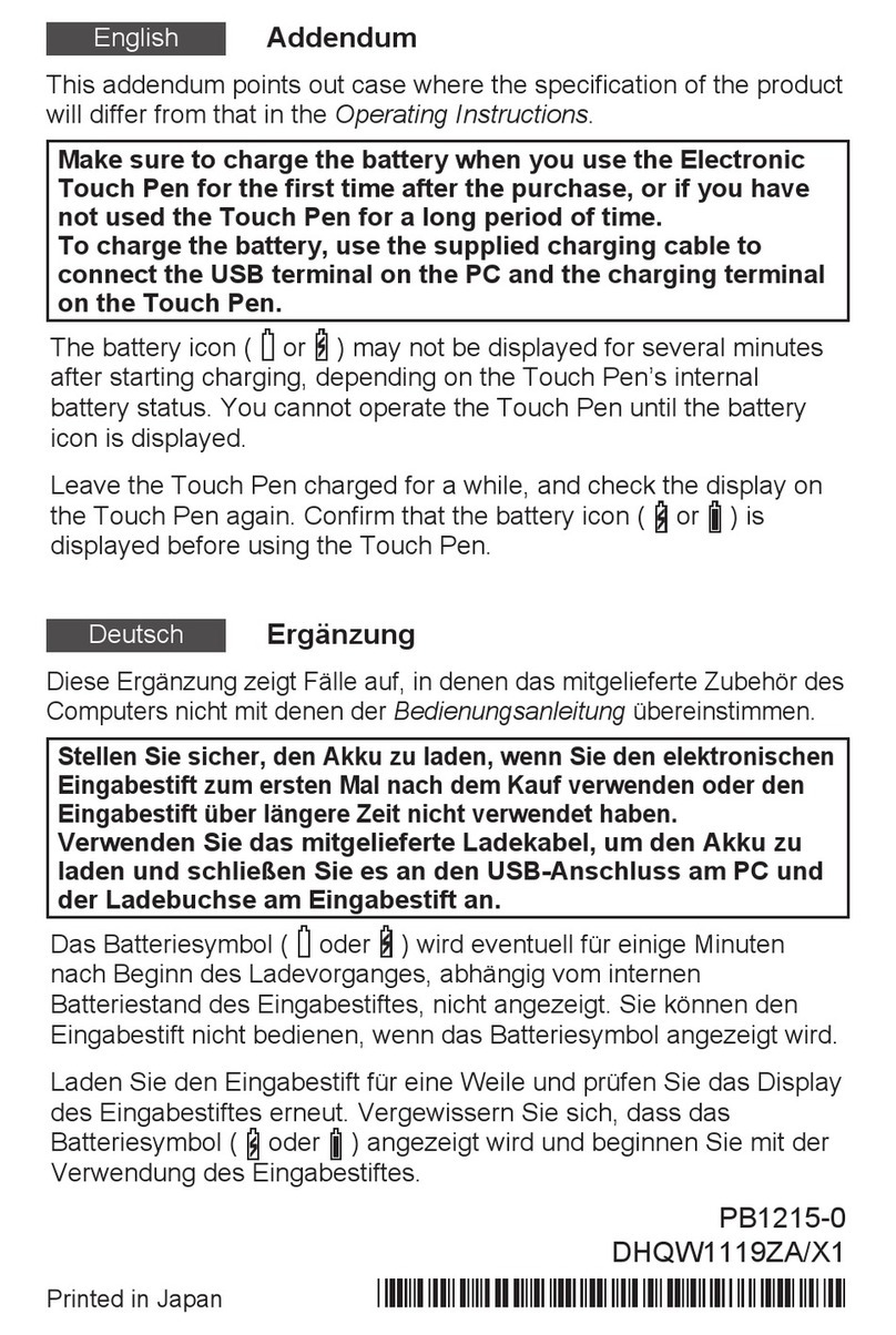 Panasonic Touch Pen Installation and operating instructions