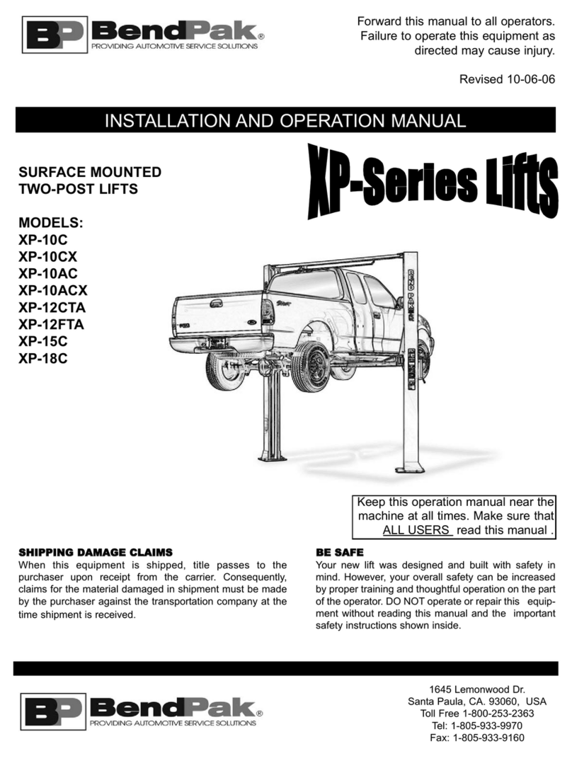 Bend-Pak XP Series Installation and operation manual Bend-Pak XP Series Installation and operation manual