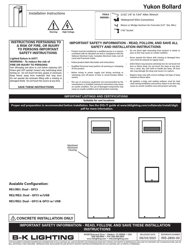 B-K lighting Yukon Bollard User manual