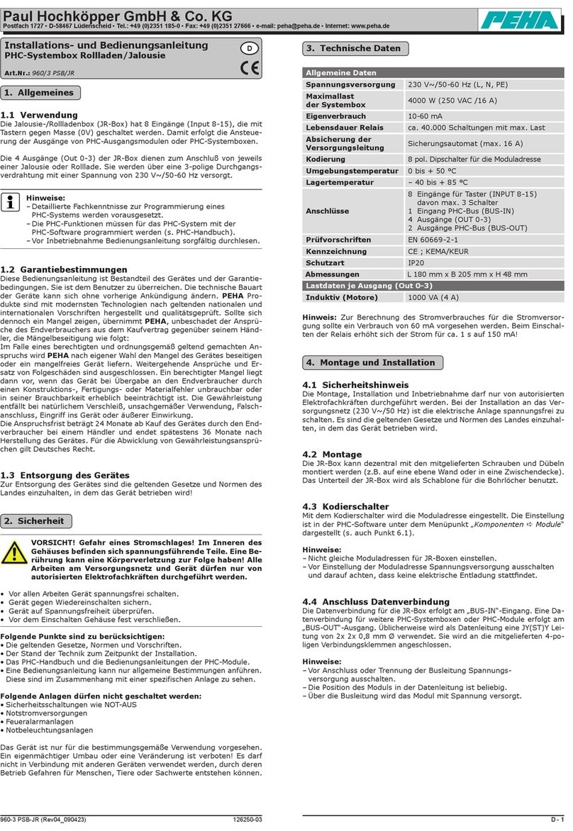 PEHA 960/3 PSB/JR Installation and operating instructions PEHA 960/3 PSB/JR Installation and operating instructions