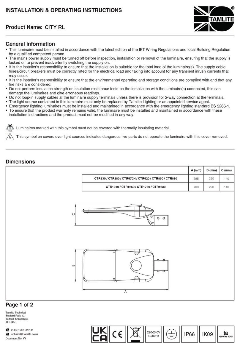 Tamlite CITY RL Installation & operating instructions