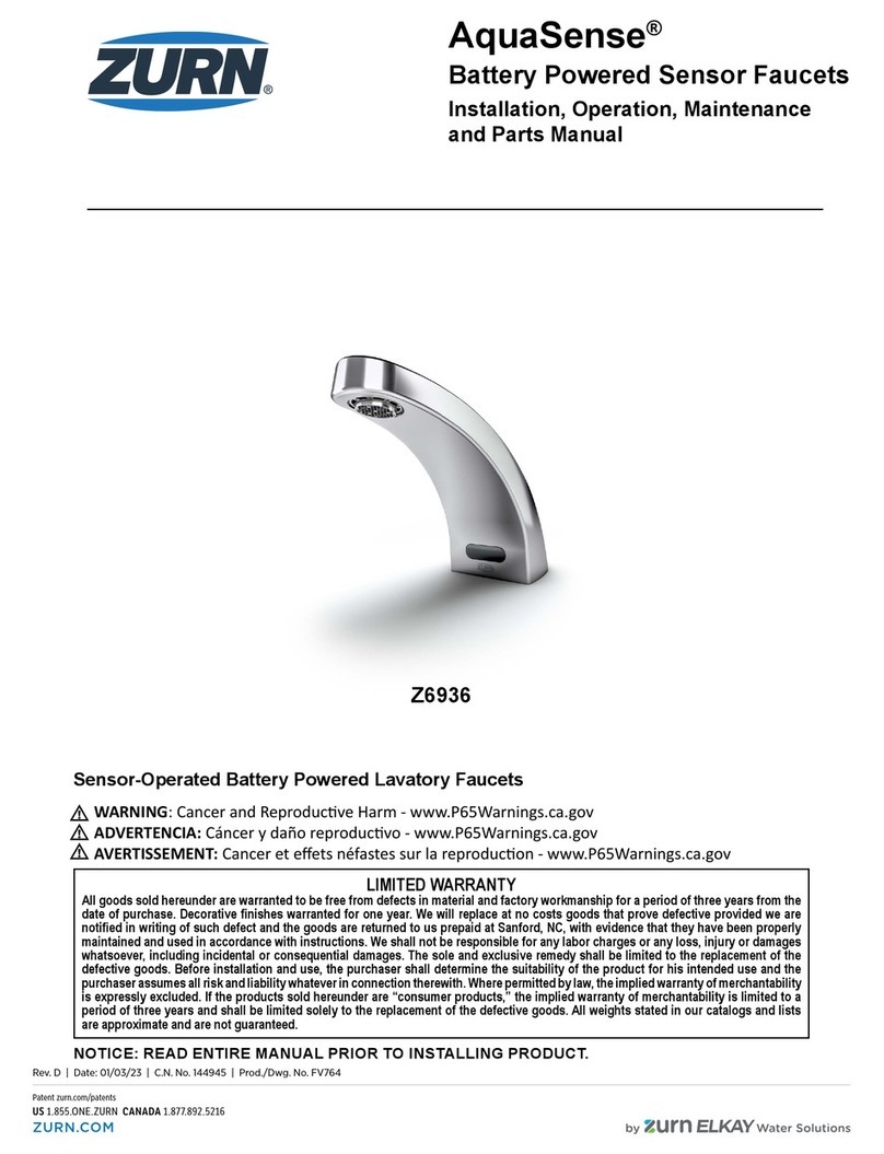 ZURN AquaSense Z6936 Installation, operation, maintenance and parts manual