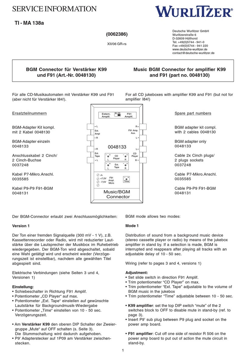 Wurlitzer 0048130 quick start guide