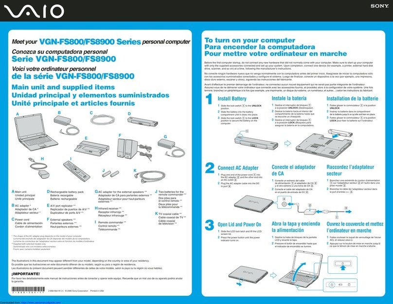 Sony VAIO VGN-FS800 Series quick start guide