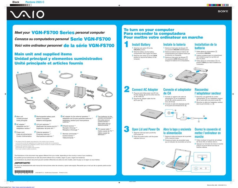 Sony VAIO VGN-FS700 Series quick start guide