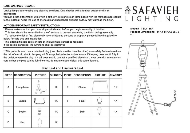 Safavieh Lighting Graham TBL4189A quick start guide