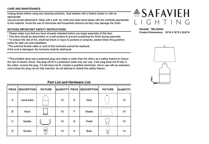 Safavieh Lighting Dani TBL4304A quick start guide Safavieh Lighting Dani TBL4304A quick start guide