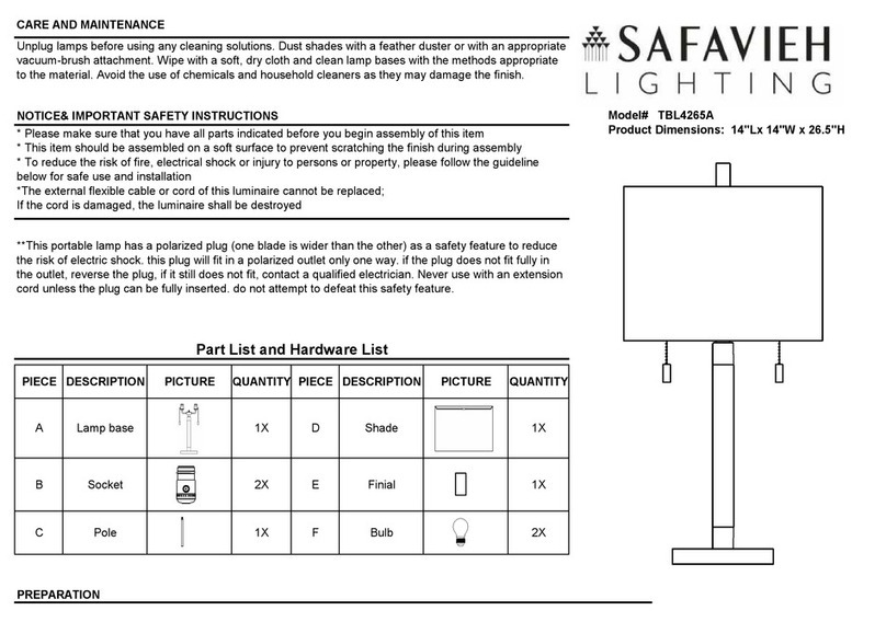 Safavieh Lighting Bixby TBL4265A User manual Safavieh Lighting Bixby TBL4265A User manual