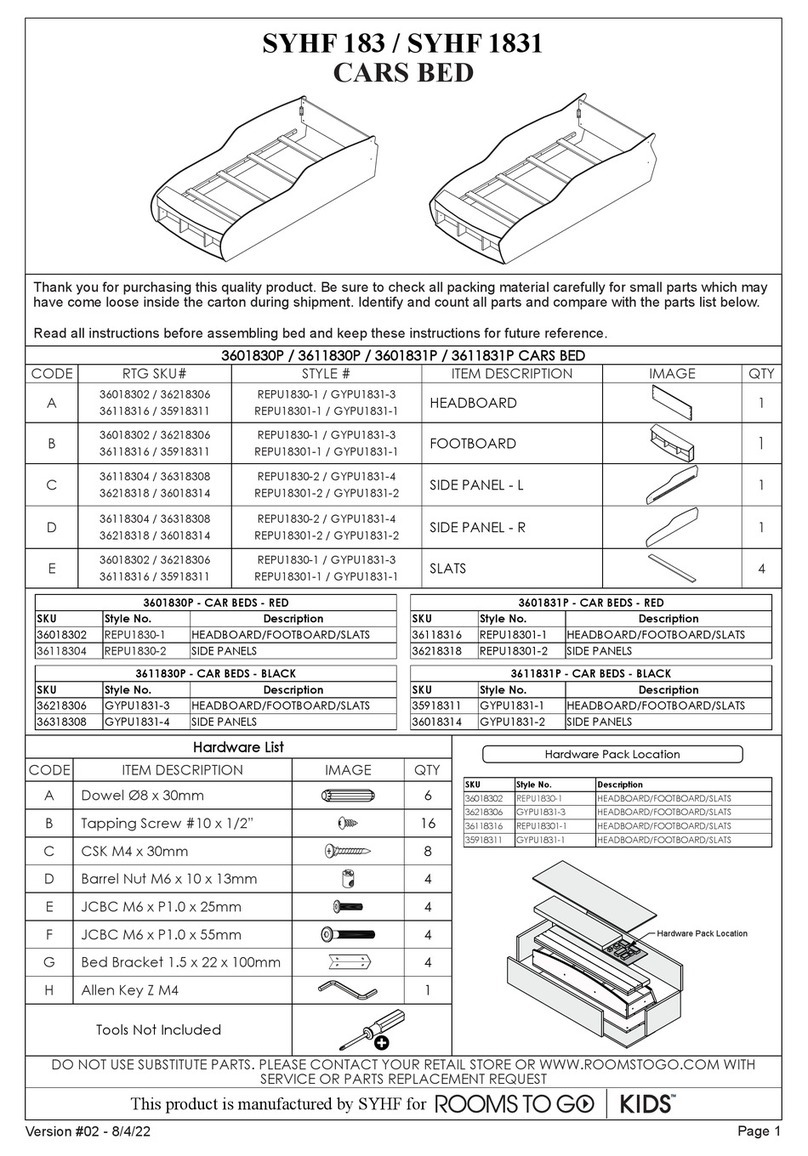 ROOMS TO GO KIDS SYHF 183 manual