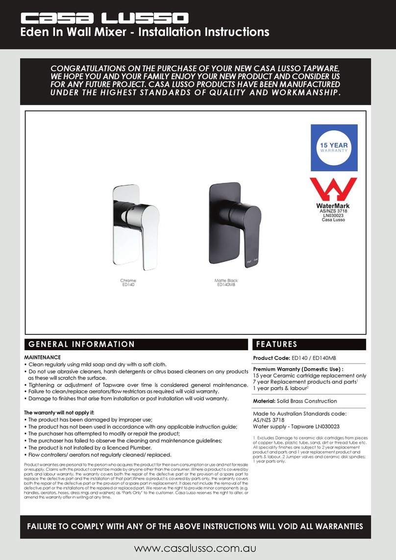 Casa Lusso Eden ED140 installation instructions Casa Lusso Eden ED140 installation instructions