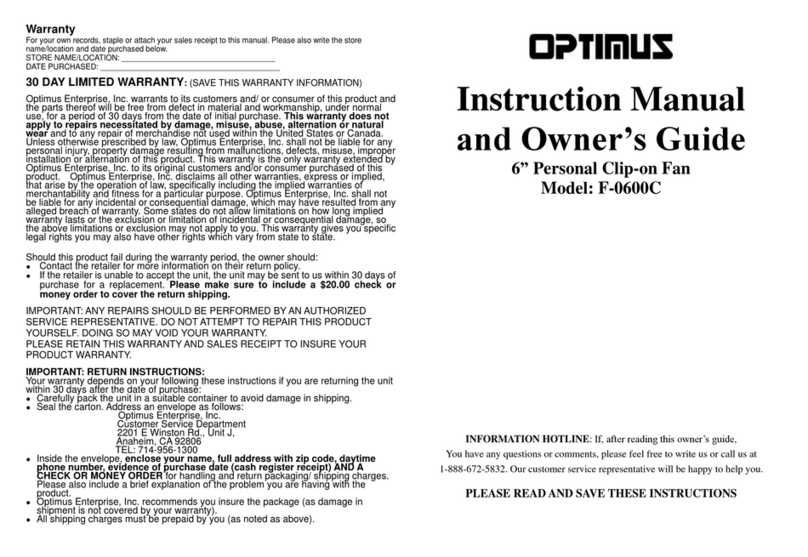 Optimus F-0600C Instruction manual and owner's guide
