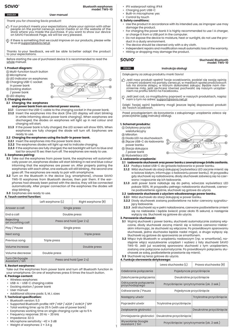 Savio TWS-10 user manual