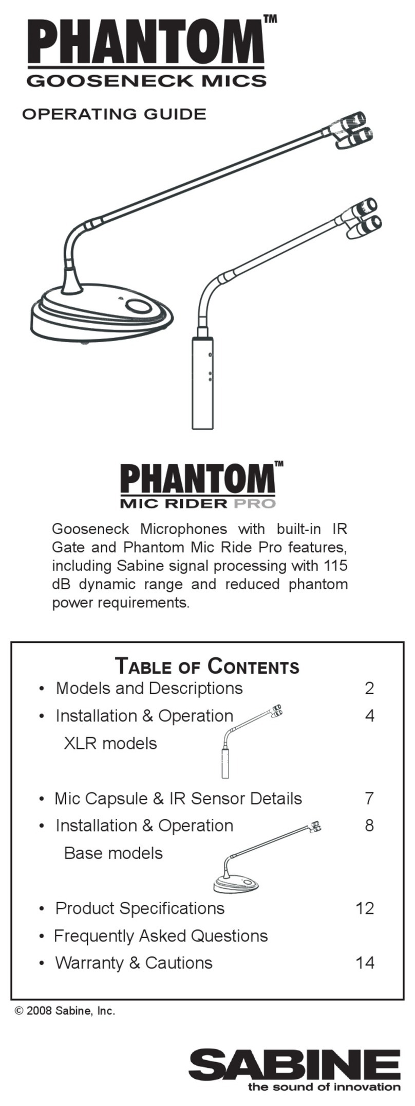 SABINE PHANTOM 45 Series operating guide