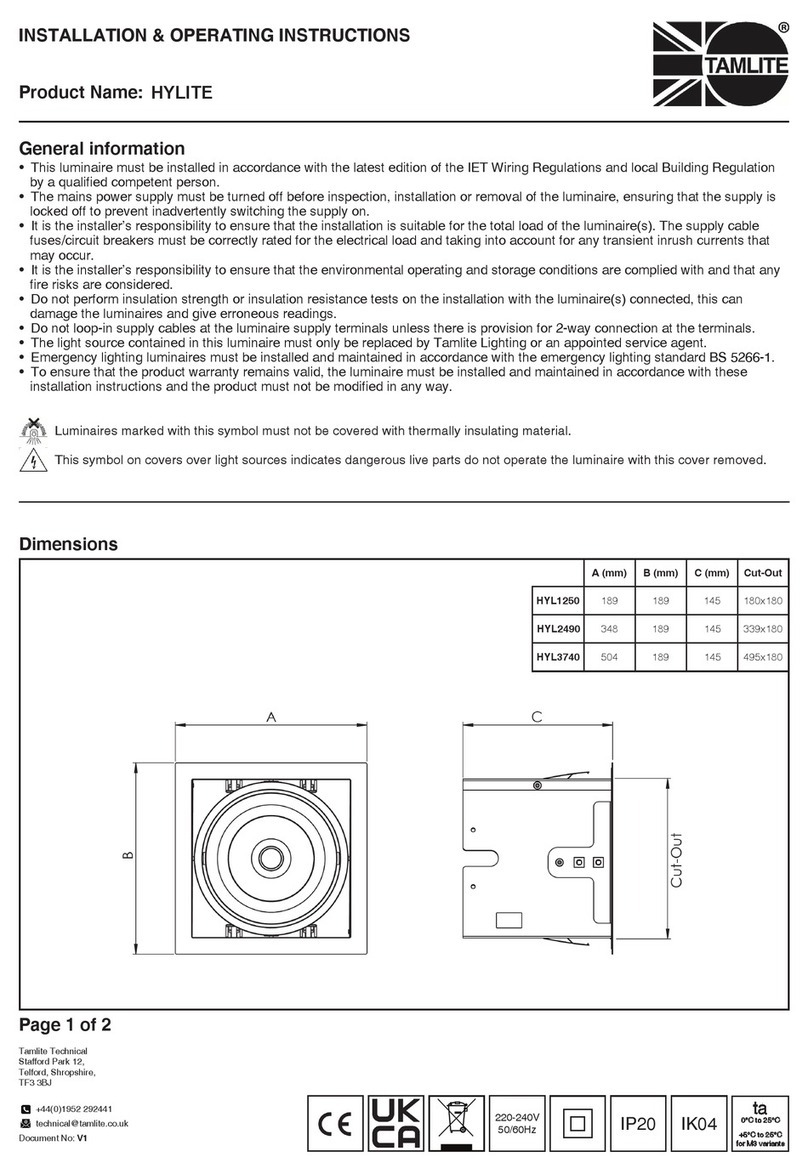 Tamlite HYLITE HYL1250 Installation & operating instructions