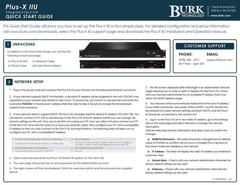 BURK Technology Plus-X IIU quick start guide