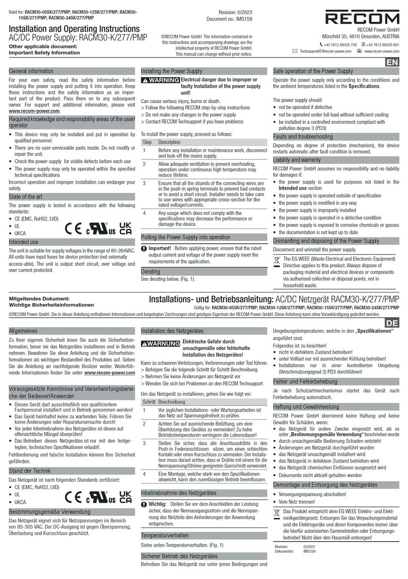 Recom RACM30-K/277/PMP Installation and operating instructions
