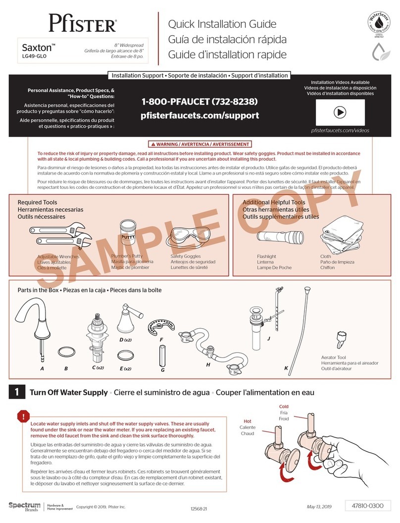 Spectrum Brands Pfister Saxton LG49-GL0 Quick installation guide