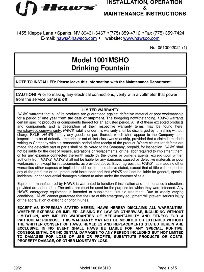 Haws 1001MSHO Installation, operation & maintenance instructions