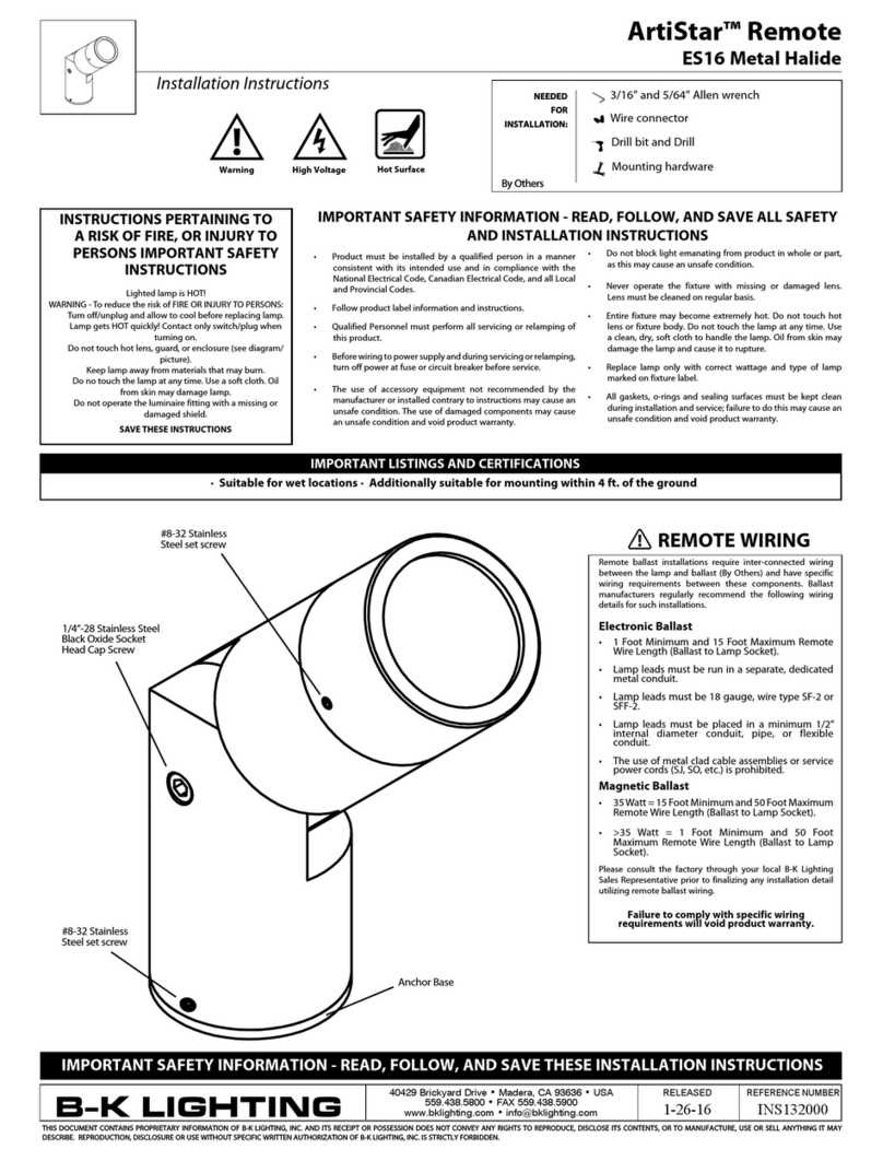B-K lighting ArtiStar Remote ES16 Metal Halide User manual