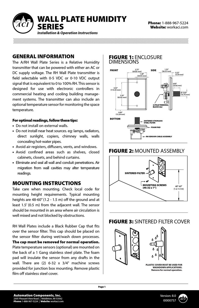 aci WALL PLATE HUMIDITY Series Installation instructions