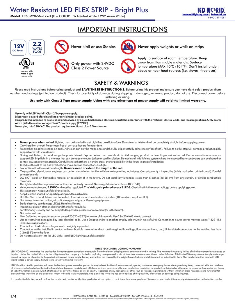 LED World FC60M28-5M-12V Series Important instructions