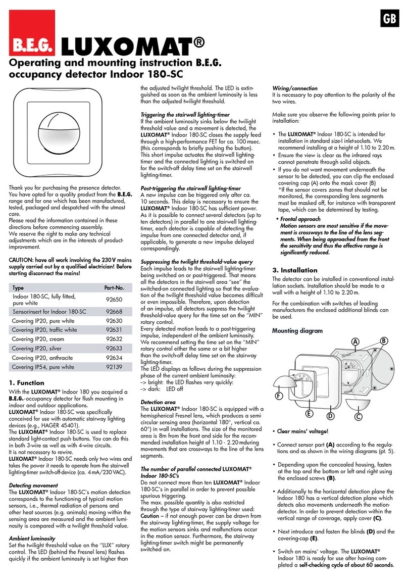 B.E.G. LUXOMAT Indoor 180-SC Operating and mounting instructions