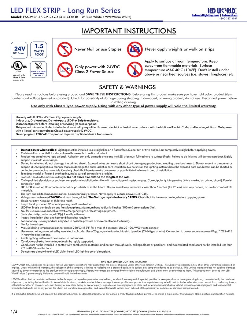 LED World FA60M28-15.2M-24V Series Important instructions