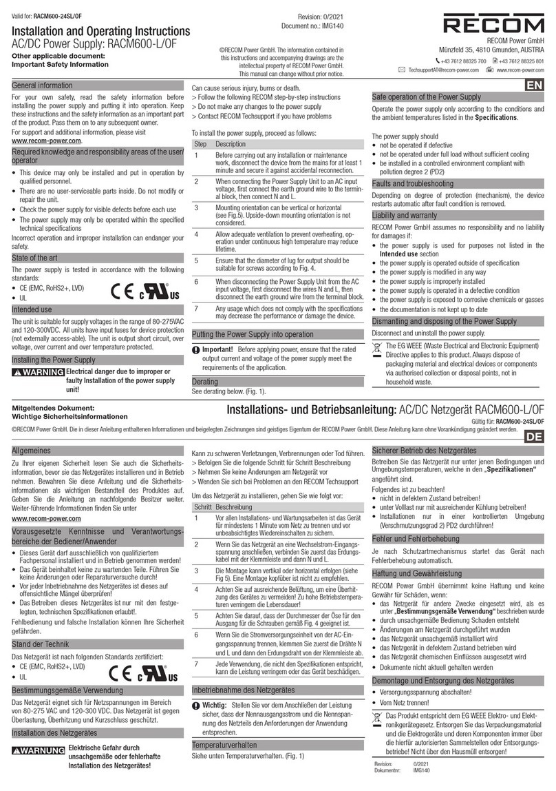 Recom RACM600-L/OF Installation and operating instructions