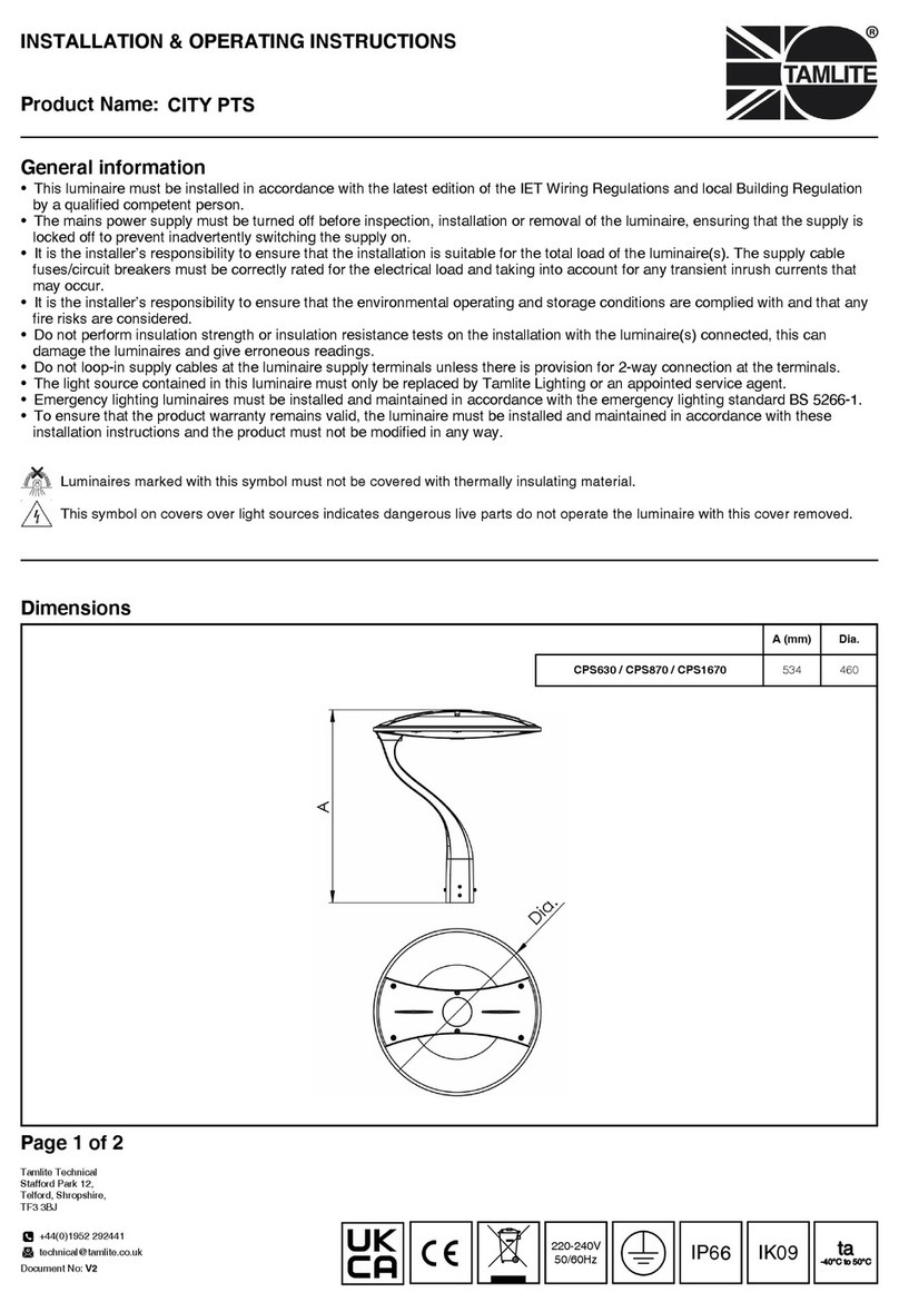 Tamlite CITY PTS Installation & operating instructions