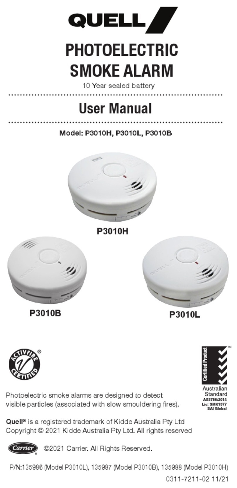 Carrier Kidde Quell P3010H User manual