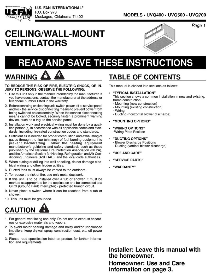 U.S. FAN UVQ400 User manual